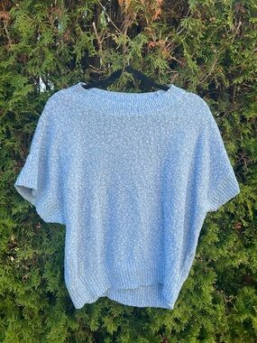 LOFT Light Blue Marled Knit Short-Sleeve Sweater